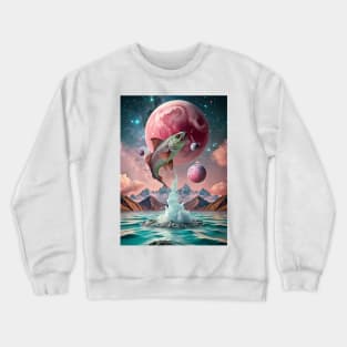 Alien landscape with a fish Crewneck Sweatshirt